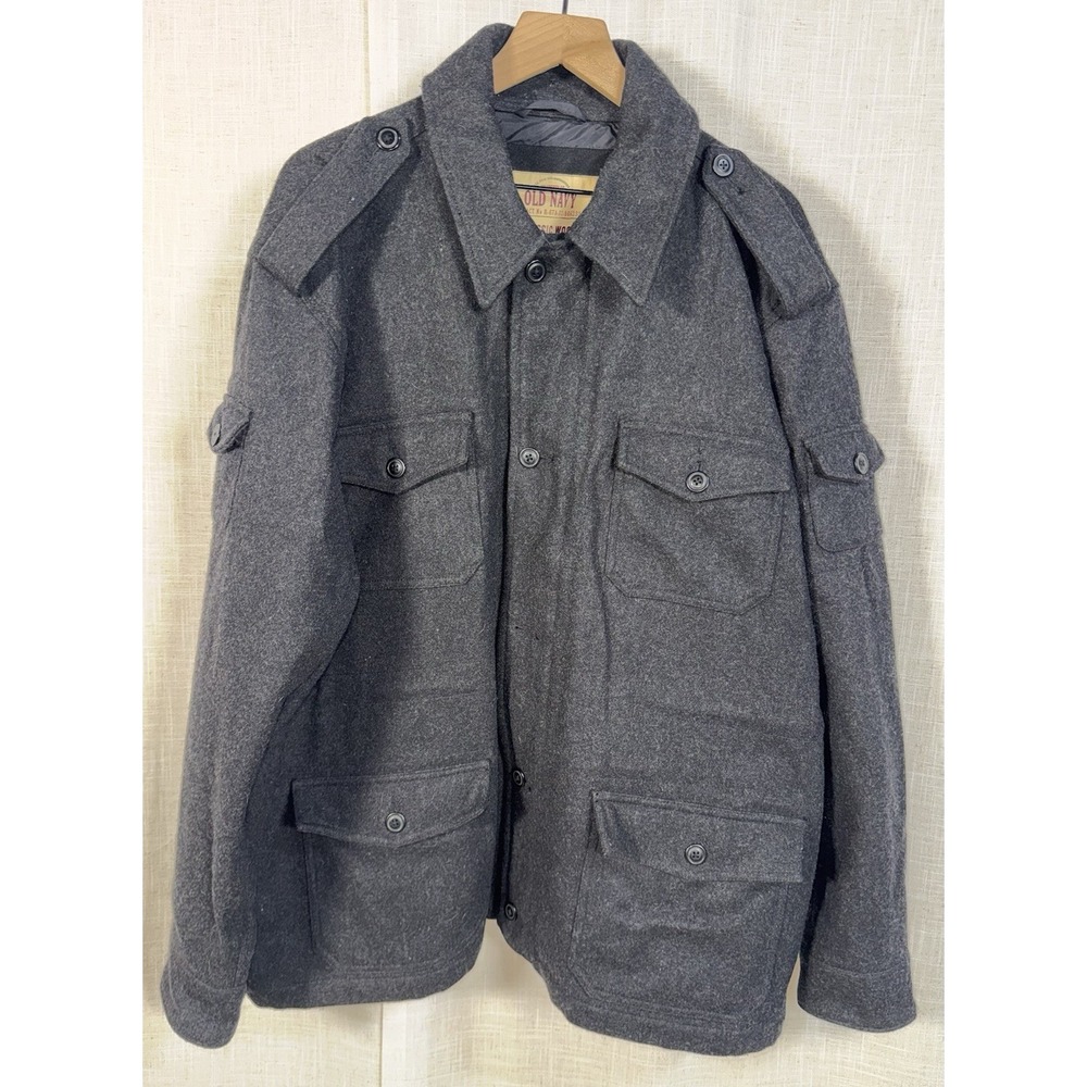 OLD‎ NAVY Wool Blend Men's XXL 4 Pocket Jacket Military Coat Dark Gray